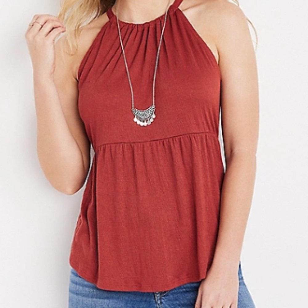 Maurices Solid Halter Peplum Tank in Rust (0X)